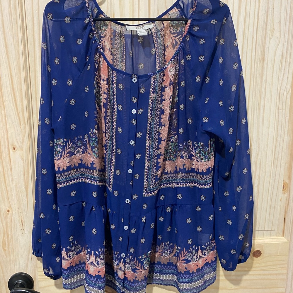 Vintage America Blues women's top size Large BOHO ADORABLE